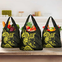 Hawaiian Manta Rays Grocery Bag Tribal Hibiscus Polynesian Tattoos Yellow Color - Polynesian Pride