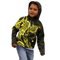 Hawaiian Manta Rays Kid Hoodie Tribal Hibiscus Polynesian Tattoos Yellow Color - Polynesian Pride