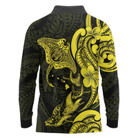 Hawaiian Manta Rays Long Sleeve Polo Shirt Tribal Hibiscus Polynesian Tattoos Yellow Color - Polynesian Pride