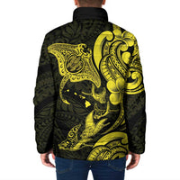 Hawaiian Manta Rays Padded Jacket Tribal Hibiscus Polynesian Tattoos Yellow Color - Polynesian Pride