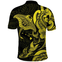 Hawaiian Manta Rays Polo Shirt Tribal Hibiscus Polynesian Tattoos Yellow Color - Polynesian Pride