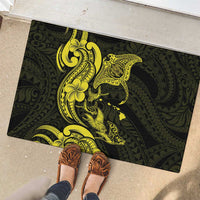 Hawaiian Manta Rays Rubber Doormat Tribal Hibiscus Polynesian Tattoos Yellow Color - Polynesian Pride
