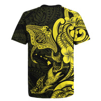 Hawaiian Manta Rays Rugby Jersey Tribal Hibiscus Polynesian Tattoos Yellow Color - Polynesian Pride