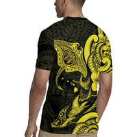 Hawaiian Manta Rays Rugby Jersey Tribal Hibiscus Polynesian Tattoos Yellow Color LT03 - Polynesian Pride