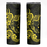 Hawaiian Manta Rays Skinny Tumbler Tribal Hibiscus Polynesian Tattoos Yellow Color - Polynesian Pride