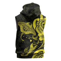 Hawaiian Manta Rays Sleeveless Zip Hoodie Tribal Hibiscus Polynesian Tattoos Yellow Color - Polynesian Pride
