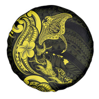 Hawaiian Manta Rays Spare Tire Cover Tribal Hibiscus Polynesian Tattoos Yellow Color - Polynesian Pride