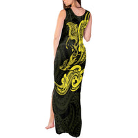 Hawaiian Manta Rays Tank Maxi Dress Tribal Hibiscus Polynesian Tattoos Yellow Color - Polynesian Pride