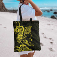 Hawaiian Manta Rays Tote Bag Tribal Hibiscus Polynesian Tattoos Yellow Color - Polynesian Pride