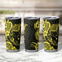 Hawaiian Manta Rays Tumbler Cup Tribal Hibiscus Polynesian Tattoos Yellow Color - Polynesian Pride