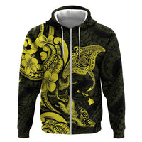 Hawaiian Manta Rays Zip Hoodie Tribal Hibiscus Polynesian Tattoos Yellow Color - Polynesian Pride