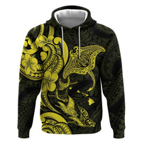 Hawaiian Manta Rays Zip Hoodie Tribal Hibiscus Polynesian Tattoos Yellow Color - Polynesian Pride