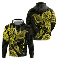 Hawaiian Manta Rays Zip Hoodie Tribal Hibiscus Polynesian Tattoos Yellow Color - Polynesian Pride