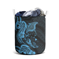 Hawaiian Manta Rays Laundry Basket Tribal Hibiscus Polynesian Tattoos Blue Color - Polynesian Pride