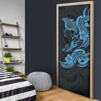 Hawaiian Manta Rays Door Cover Tribal Hibiscus Polynesian Tattoos Blue Color - Polynesian Pride