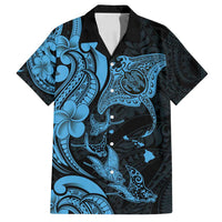 Hawaiian Manta Rays Family Matching Long Sleeve Bodycon Dress and Hawaiian Shirt Tribal Hibiscus Polynesian Tattoos Blue Color - Polynesian Pride
