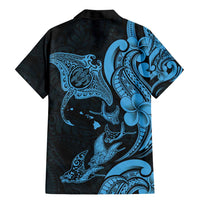 Hawaiian Manta Rays Family Matching Mermaid Dress and Hawaiian Shirt Tribal Hibiscus Polynesian Tattoos Blue Color - Polynesian Pride