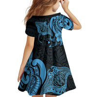Hawaiian Manta Rays Family Matching Off Shoulder Maxi Dress and Hawaiian Shirt Tribal Hibiscus Polynesian Tattoos Blue Color - Polynesian Pride