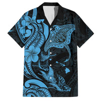 Hawaiian Manta Rays Family Matching Off Shoulder Maxi Dress and Hawaiian Shirt Tribal Hibiscus Polynesian Tattoos Blue Color - Polynesian Pride