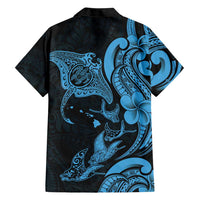 Hawaiian Manta Rays Family Matching Puletasi and Hawaiian Shirt Tribal Hibiscus Polynesian Tattoos Blue Color - Polynesian Pride