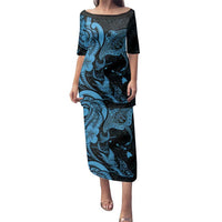 Hawaiian Manta Rays Family Matching Puletasi and Hawaiian Shirt Tribal Hibiscus Polynesian Tattoos Blue Color - Polynesian Pride