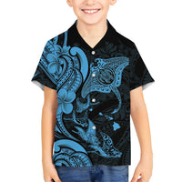 Hawaiian Manta Rays Family Matching Summer Maxi Dress and Hawaiian Shirt Tribal Hibiscus Polynesian Tattoos Blue Color - Polynesian Pride