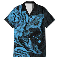 Hawaiian Manta Rays Family Matching Tank Maxi Dress and Hawaiian Shirt Tribal Hibiscus Polynesian Tattoos Blue Color - Polynesian Pride