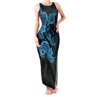 Hawaiian Manta Rays Family Matching Tank Maxi Dress and Hawaiian Shirt Tribal Hibiscus Polynesian Tattoos Blue Color - Polynesian Pride