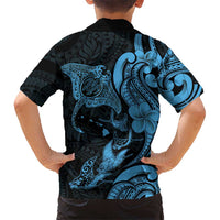 Hawaiian Manta Rays Hawaiian Shirt Tribal Hibiscus Polynesian Tattoos Blue Color - Polynesian Pride