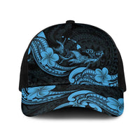 Hawaiian Manta Rays Mesh Trucker Cap Tribal Hibiscus Polynesian Tattoos Blue Color - Polynesian Pride