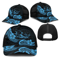 Hawaiian Manta Rays Mesh Trucker Cap Tribal Hibiscus Polynesian Tattoos Blue Color - Polynesian Pride