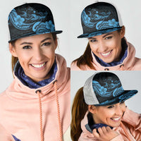 Hawaiian Manta Rays Mesh Trucker Cap Tribal Hibiscus Polynesian Tattoos Blue Color - Polynesian Pride