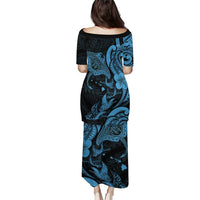 Hawaiian Manta Rays Puletasi Tribal Hibiscus Polynesian Tattoos Blue Color - Polynesian Pride