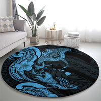 Hawaiian Manta Rays Round Carpet Tribal Hibiscus Polynesian Tattoos Blue Color - Polynesian Pride