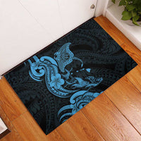 Hawaiian Manta Rays Rubber Doormat Tribal Hibiscus Polynesian Tattoos Blue Color - Polynesian Pride