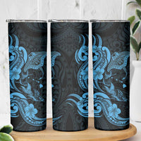 Hawaiian Manta Rays Skinny Tumbler Tribal Hibiscus Polynesian Tattoos Blue Color - Polynesian Pride