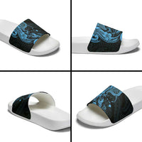 Hawaiian Manta Rays Slide Sandals Tribal Hibiscus Polynesian Tattoos Blue Color - Polynesian Pride