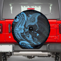 Hawaiian Manta Rays Spare Tire Cover Tribal Hibiscus Polynesian Tattoos Blue Color - Polynesian Pride