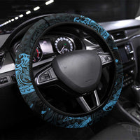 Hawaiian Manta Rays Steering Wheel Cover Tribal Hibiscus Polynesian Tattoos Blue Color - Polynesian Pride