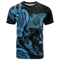 Hawaiian Manta Rays T Shirt Tribal Hibiscus Polynesian Tattoos Blue Color LT03 Blue - Polynesian Pride