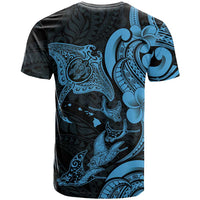 Hawaiian Manta Rays T Shirt Tribal Hibiscus Polynesian Tattoos Blue Color LT03 - Polynesian Pride