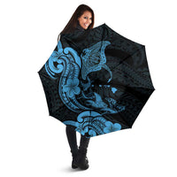 Hawaiian Manta Rays Umbrella Tribal Hibiscus Polynesian Tattoos Blue Color - Polynesian Pride