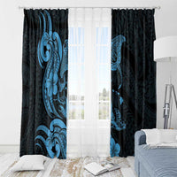 Hawaiian Manta Rays Window Curtain Tribal Hibiscus Polynesian Tattoos Blue Color - Polynesian Pride