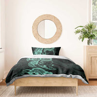 Hawaiian Manta Rays Bedding Set Tribal Hibiscus Polynesian Tattoos Turquoise Color - Polynesian Pride