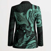 Hawaiian Manta Rays Blazer Tribal Hibiscus Polynesian Tattoos Turquoise Color - Polynesian Pride