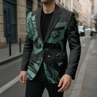 Hawaiian Manta Rays Blazer Tribal Hibiscus Polynesian Tattoos Turquoise Color - Polynesian Pride