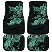 Hawaiian Manta Rays Car Mats Tribal Hibiscus Polynesian Tattoos Turquoise Color - Polynesian Pride