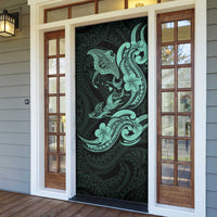 Hawaiian Manta Rays Door Cover Tribal Hibiscus Polynesian Tattoos Turquoise Color - Polynesian Pride