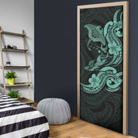 Hawaiian Manta Rays Door Cover Tribal Hibiscus Polynesian Tattoos Turquoise Color - Polynesian Pride
