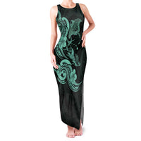 Hawaiian Manta Rays Family Matching Tank Maxi Dress and Hawaiian Shirt Tribal Hibiscus Polynesian Tattoos Turquoise Color - Polynesian Pride